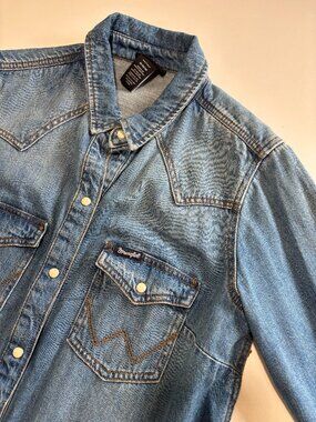 RETRO WRANGLER DARK BLUE COTTON DENIM DRESS WITH PEARL SNAPS